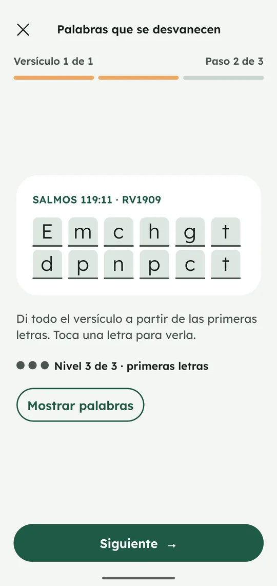 Un versículo mostrado solo con las primeras letras